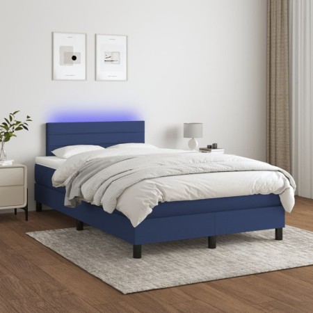 Cama box spring con colchón y LED tela azul 120x200 cm de , Camas y somieres - Ref: Foro24-3133227, Precio: 395,91 €, Descuen...