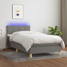 Cama box spring con colchón y LED tela gris oscuro 90x190 cm de , Camas y somieres - Ref: Foro24-3133678, Precio: 298,99 €, D...