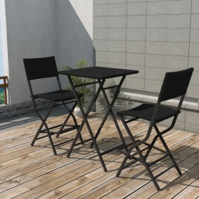 Folding garden table and chairs 3 pcs steel poly rattan black by vidaXL, Garden sets - Ref: Foro24-42872, Price: 172,00 €, Di...