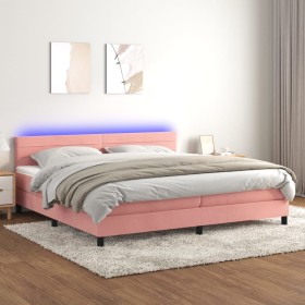 Box spring bed with mattress and LED pink velvet 200x200 cm by , Beds and slatted bases - Ref: Foro24-3134488, Price: 559,77 ...