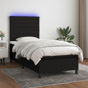 Box spring bed mattress and LED lights black fabric 90x200 cm by , Beds and slatted bases - Ref: Foro24-3134927, Price: 332,1...