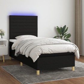 Box spring bed mattress and LED lights black fabric 90x190 cm by , Beds and slatted bases - Ref: Foro24-3135479, Price: 324,5...