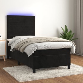 Boxspringbett mit Matratze und LED-Samt in Schwarz, 90 x 190 cm von , Betten und Lattenroste - Ref: Foro24-3136157, Preis: 32...