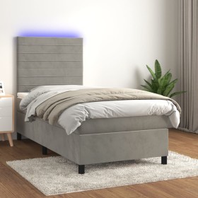 Cama box spring colchón y LED terciopelo gris claro 90x190 cm de , Camas y somieres - Ref: Foro24-3136155, Precio: 362,48 €, ...