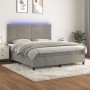 Box spring bed with mattress and LED light gray velvet 180x200 cm by , Beds and slatted bases - Ref: Foro24-3136197, Price: 6...