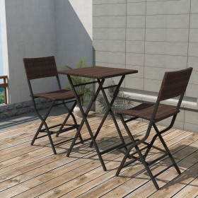 Folding garden table and chairs 3 pcs steel poly rattan brown by vidaXL, Garden sets - Ref: Foro24-42871, Price: 156,99 €, Di...