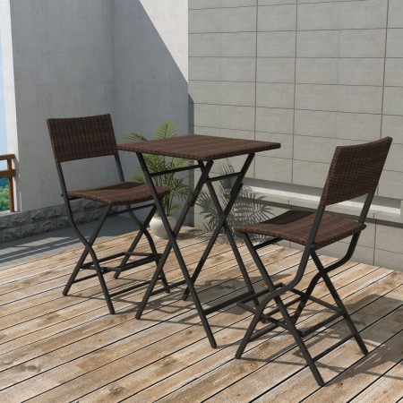 Folding garden table and chairs 3 pcs steel poly rattan brown by vidaXL, Garden sets - Ref: Foro24-42871, Price: 155,62 €, Di...