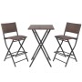 Folding garden table and chairs 3 pcs steel poly rattan brown by vidaXL, Garden sets - Ref: Foro24-42871, Price: 155,62 €, Di...