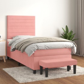 Cama box spring con colchón terciopelo rosa 90x190 cm de , Camas y somieres - Ref: Foro24-3137880, Precio: 374,99 €, Descuent...