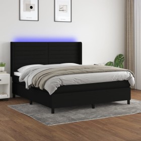 Box spring bed mattress and LED lights black fabric 180x200 cm by , Beds and slatted bases - Ref: Foro24-3138415, Price: 643,...