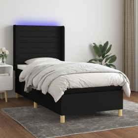 Box spring bed mattress and LED lights black fabric 90x200 cm by , Beds and slatted bases - Ref: Foro24-3138927, Price: 342,4...