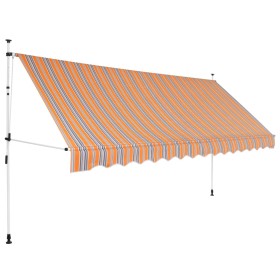 Toldo manual retráctil 350 cm amarillo y azul a rayas de vidaXL, Toldos - Ref: Foro24-43229, Precio: 146,99 €, Descuento: %