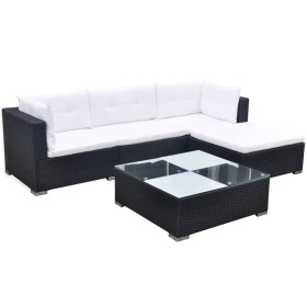 5-teiliges Gartenmöbel-Set und schwarze synthetische Rattankissen von vidaXL, Gartensets - Ref: Foro24-42740, Preis: 340,69 €...