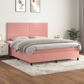 Box spring bed with pink velvet mattress 180x200 cm by , Beds and slatted bases - Ref: Foro24-3143102, Price: 574,52 €, Disco...