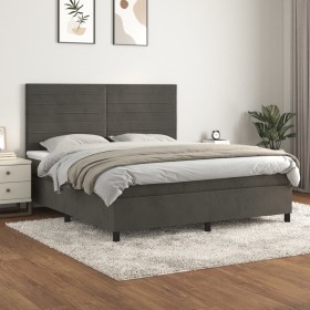 Box spring bed with dark gray velvet mattress 180x200 cm by , Beds and slatted bases - Ref: Foro24-3143098, Price: 607,14 €, ...