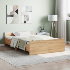 Bed frame with Sonoma oak headboard and footboard 120x190 cm by , Beds and slatted bases - Ref: Foro24-3203777, Price: 149,66...