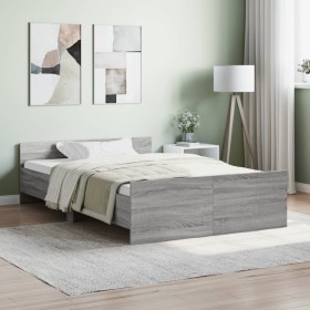 Sonoma gray bed frame with headboard and footboard 120x190 cm by , Beds and slatted bases - Ref: Foro24-3203780, Price: 126,9...