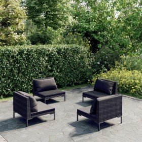 4-piece garden sofas and dark gray synthetic rattan cushions by , Garden sets - Ref: Foro24-3099803, Price: 276,99 €, Discoun...