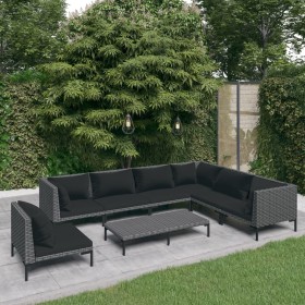 Set of 8-piece garden sofas with dark gray synthetic rattan cushions. by , Garden sets - Ref: Foro24-3099857, Price: 629,67 €...