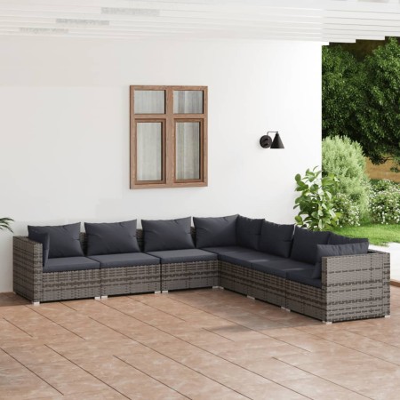 7-piece garden furniture set with gray synthetic rattan cushions by , Garden sets - Ref: Foro24-3101749, Price: 772,99 €, Dis...