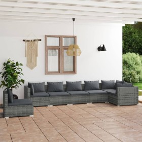 7-piece garden furniture set with gray synthetic rattan cushions by , Garden sets - Ref: Foro24-3102341, Price: 772,99 €, Dis...