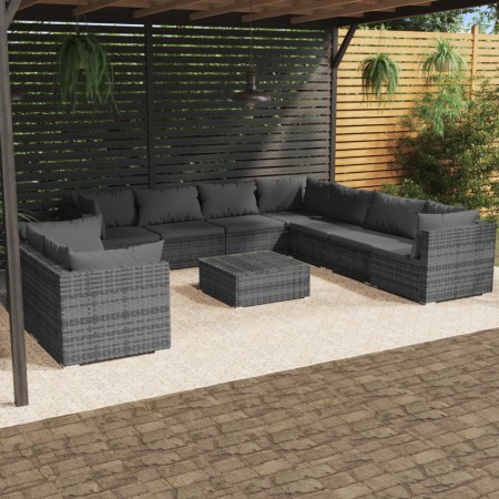 Garden furniture set 10 pieces and gray synthetic rattan cushions by , Garden sets - Ref: Foro24-3102509, Price: 952,99 €, Di...