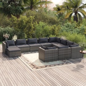 Set de muebles de jardín 11 pzas y cojines ratán sintético gris de , Conjuntos de jardín - Ref: Foro24-3102701, Precio: 1,00 ...