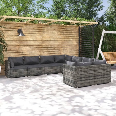 Garden furniture set 8 pieces and gray synthetic rattan cushions by , Garden sets - Ref: Foro24-3102757, Price: 905,50 €, Dis...