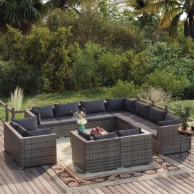 Set de muebles de jardín 12 pzas y cojines ratán sintético gris de , Conjuntos de jardín - Ref: Foro24-3102885, Precio: 1,00 ...