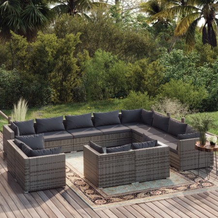 Garden furniture set 12 pieces and gray synthetic rattan cushions by , Garden sets - Ref: Foro24-3102893, Price: 1,00 €, Disc...