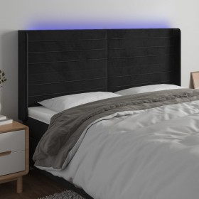 Black velvet headboard with LED 183x16x118/128 cm by , Headboards and footboards - Ref: Foro24-3124250, Price: 149,99 €, Disc...