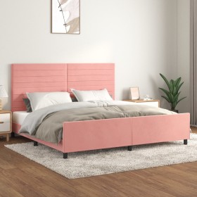 Pink velvet bed frame with headboard 200x200 cm by , Beds and slatted bases - Ref: Foro24-3125841, Price: 223,91 €, Discount: %