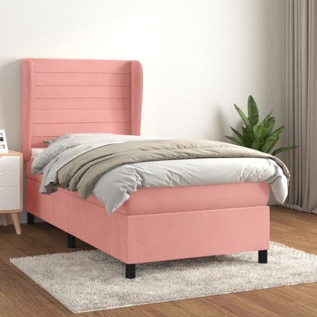 Box spring bed with pink velvet mattress 90x200 cm by , Beds and slatted bases - Ref: Foro24-3129254, Price: 361,31 €, Discou...