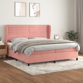 Box spring bed with pink velvet mattress 200x200 cm by , Beds and slatted bases - Ref: Foro24-3129296, Price: 615,99 €, Disco...