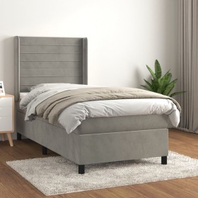 Box spring bed with light gray velvet mattress 90x190 cm by , Beds and slatted bases - Ref: Foro24-3132717, Price: 351,31 €, ...