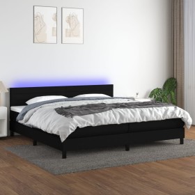 Box spring bed mattress and LED lights black fabric 200x200 cm by , Beds and slatted bases - Ref: Foro24-3133263, Price: 613,...