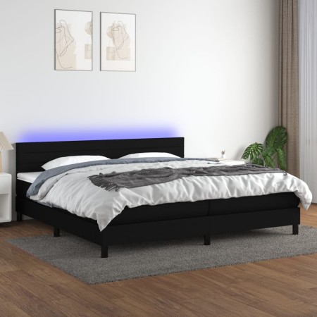 Cama box spring colchón y luces LED tela negro 200x200 cm de , Camas y somieres - Ref: Foro24-3133263, Precio: 638,42 €, Desc...