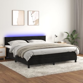 Box spring bed with mattress and LED black velvet 180x200 cm by , Beds and slatted bases - Ref: Foro24-3134479, Price: 569,24...