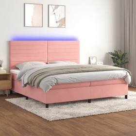 Box spring bed with mattress and LED pink velvet 200x200 cm by , Beds and slatted bases - Ref: Foro24-3136208, Price: 635,92 ...