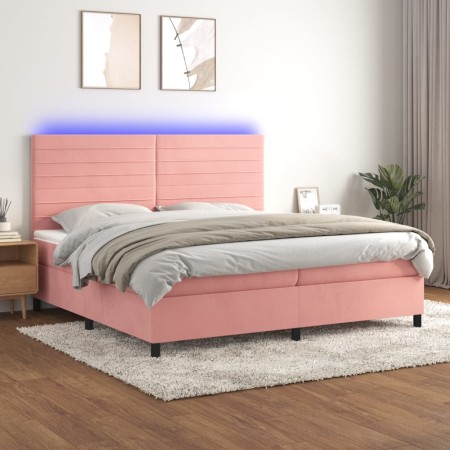 Cama box spring colchón y LED terciopelo rosa 200x200 cm de , Camas y somieres - Ref: Foro24-3136208, Precio: 624,80 €, Descu...