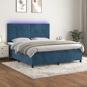 Box spring bed with mattress and LED velvet dark blue 180x200 cm by , Beds and slatted bases - Ref: Foro24-3136201, Price: 62...