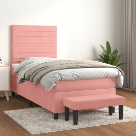 Box spring bed with pink velvet mattress 100x200 cm by , Beds and slatted bases - Ref: Foro24-3137892, Price: 384,93 €, Disco...