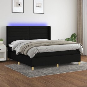 Box spring bed mattress and LED lights black fabric 180x200 cm by , Beds and slatted bases - Ref: Foro24-3138975, Price: 620,...