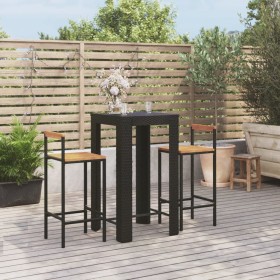 Bar table and garden stools 3 pieces made of acacia wood and black PE rattan by , Garden sets - Ref: Foro24-3187710, Price: 2...