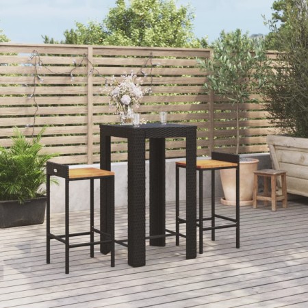 Bar table and garden stools 3 pieces made of acacia wood and black PE rattan by , Garden sets - Ref: Foro24-3187706, Price: 2...