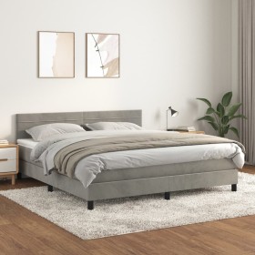 Box spring bed with light gray velvet mattress 180x200 cm by , Beds and slatted bases - Ref: Foro24-3141377, Price: 534,12 €,...