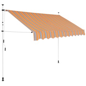 Toldo manual retráctil 250 cm amarillo y azul a rayas de vidaXL, Toldos - Ref: Foro24-43227, Precio: 98,20 €, Descuento: %