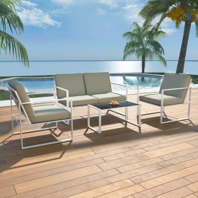 4-piece garden furniture set and white steel cushions by vidaXL, Garden sets - Ref: Foro24-42863, Price: 271,87 €, Discount: %