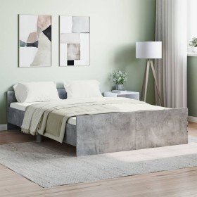 Concrete gray bed frame with headboard and footboard 135x190cm by , Beds and slatted bases - Ref: Foro24-3203792, Price: 141,...