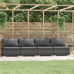 4-seater garden sofa with gray synthetic rattan cushions by , Garden sets - Ref: Foro24-317519, Price: 549,45 €, Discount: %